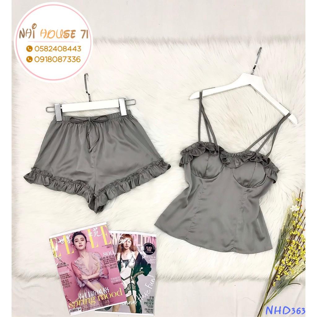 Set Bộ Ngủ Dây Lụa Tô Châu NHIHOUSE71 Quần Đùi Bèo Áo Sexy Dún Bèo Cúp Ngực Gợi Cảm Freesize Dưới 57kg