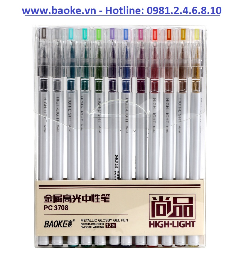 Vỉ 12 cây bút gel - bút nước 0.6mm Baoke - PC3708