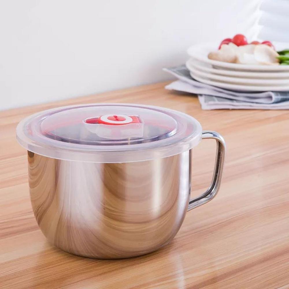 Ly mì dạng tô inox 1200ml , ca nấu mì có nắp đậy cao cấp siêu bền