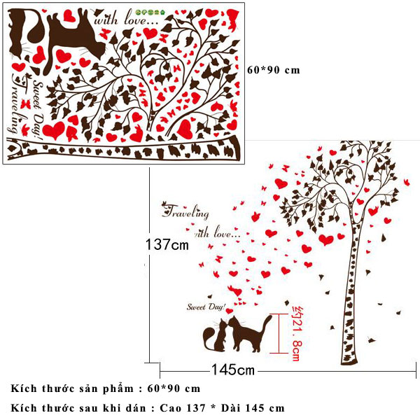 Decal dán tường love cat ZOOYOO SK9208