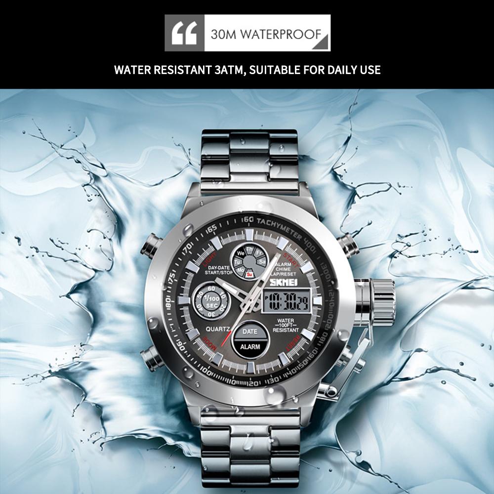 Đồng hồ Chống nước 3ATM Màn hình kép Double Movements Giờ GMT Đa chức năng SKMEI 1515 Men Quartz