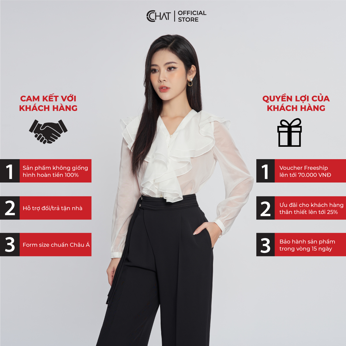 Áo Sơ Mi Nữ  Cổ V Bèo 2 Tầng Rủ Chất Voan Cao Cấp 13FDV2010ST