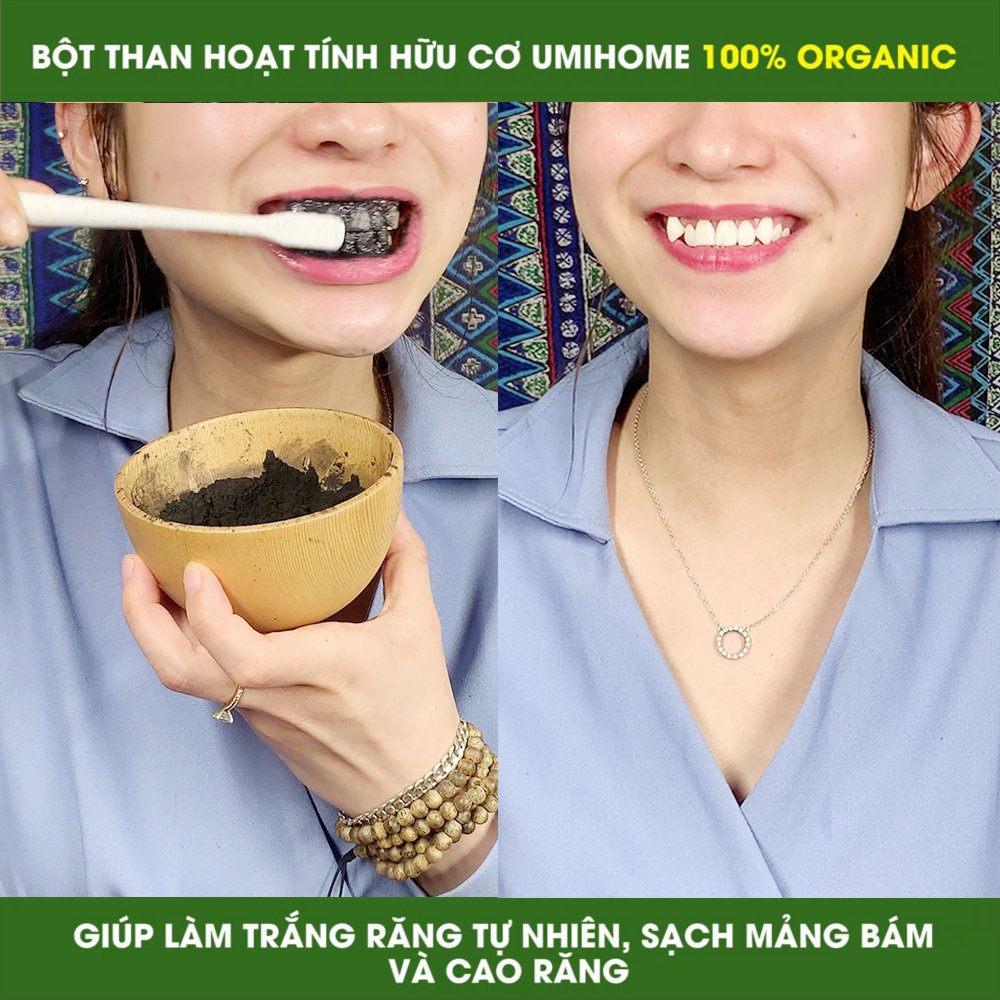 Bột Than Hoạt Tính trắng răng UMIHA giúp làm trắng răng sạch mảng bám và cao răng hiệu quả |30G