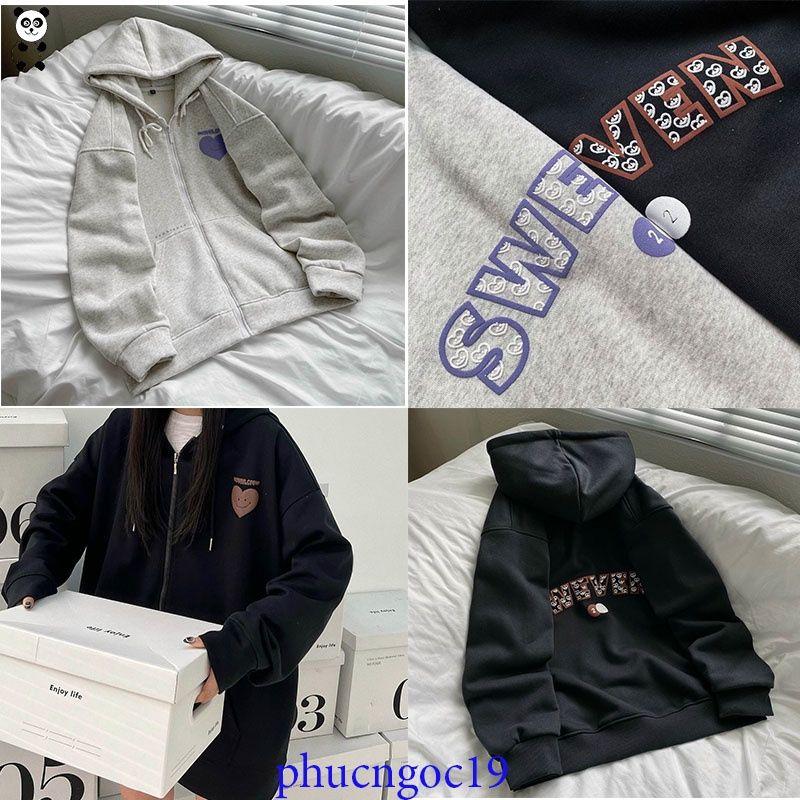 Áo hoodie nữ có nón 2 lớp zip kéo in hình trái tim, mẫu áo khoác nỉ chống nắng thời trang ulzzang kèm video