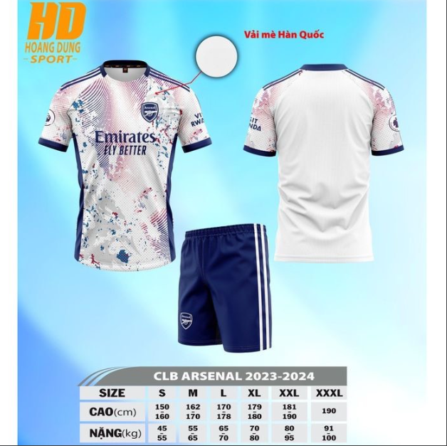 Quần áo Bóng đá HD Arsenal 23/24 Trắng - Mẫu mới nhất