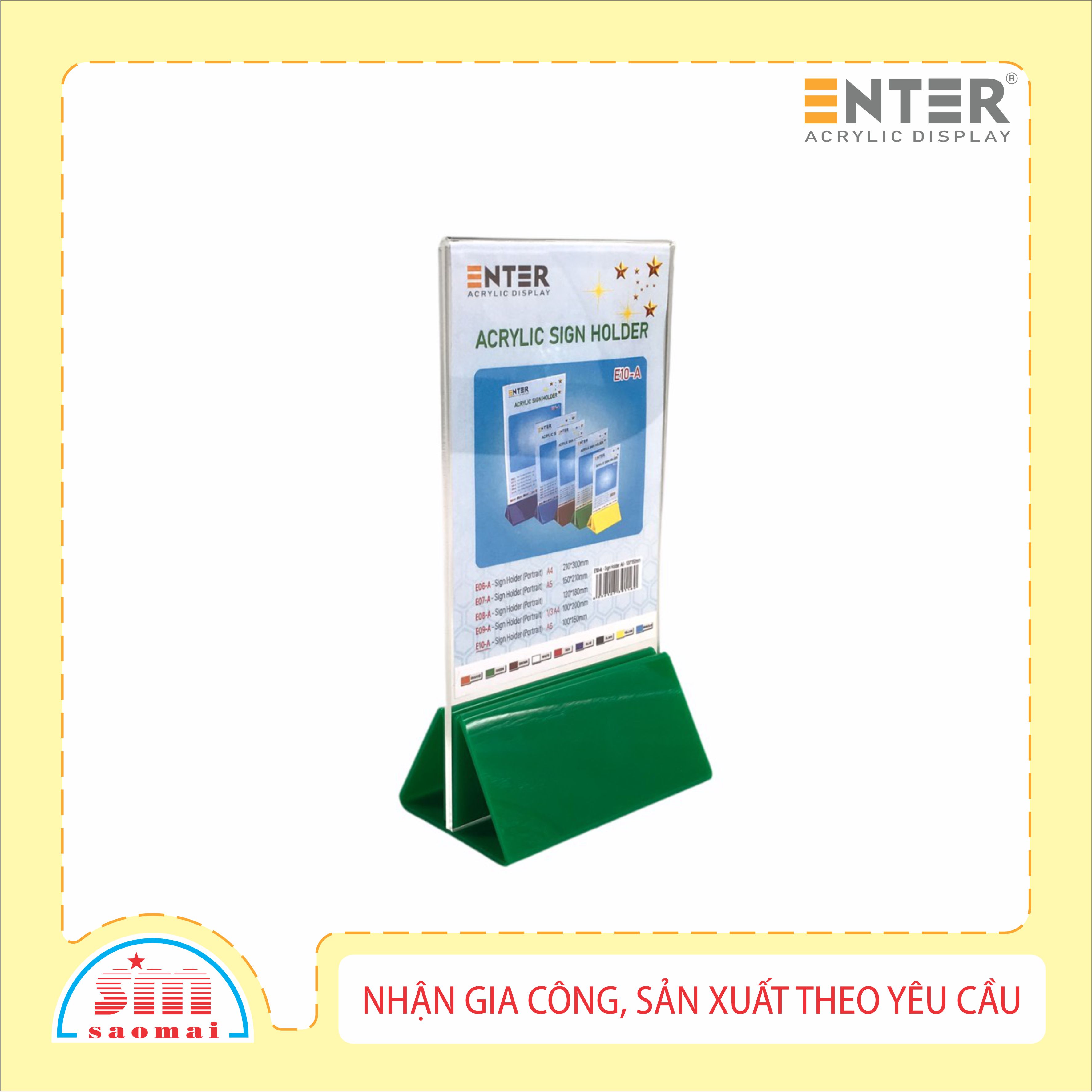 Kệ mica 2 mặt Enter E10-A LR 100x150mm đế lùa uốn chân chữ A