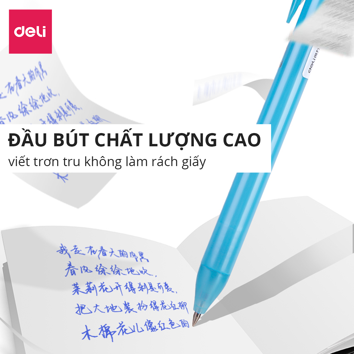 Bút Bi Gel Bấm Bút Mực Xóa Được Văn Phòng Deli Ngòi 0.5mm Học Sinh, Mực Đều Nét Chữ Đẹp - Xanh/Đen - 1 chiếc