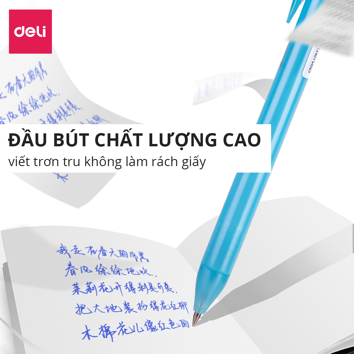 Bút Bi Gel Bấm Bút Mực Xóa Được Văn Phòng Deli Ngòi 0.5mm Học Sinh,  Mực Đều Nét Chữ Đẹp - Xanh/Đen - 1 chiếc