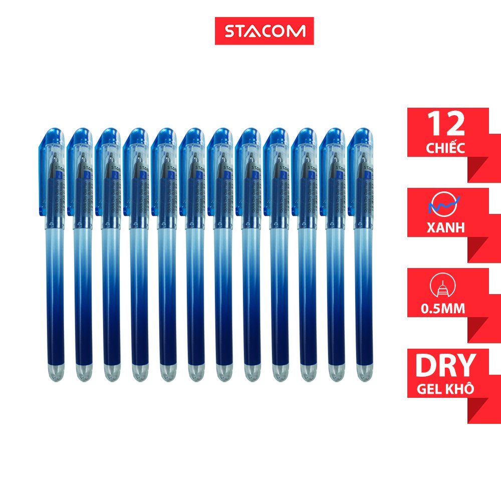 Hộp 12 cây Bút gel Stacom nét 0.5mm GP1015 mực xanh