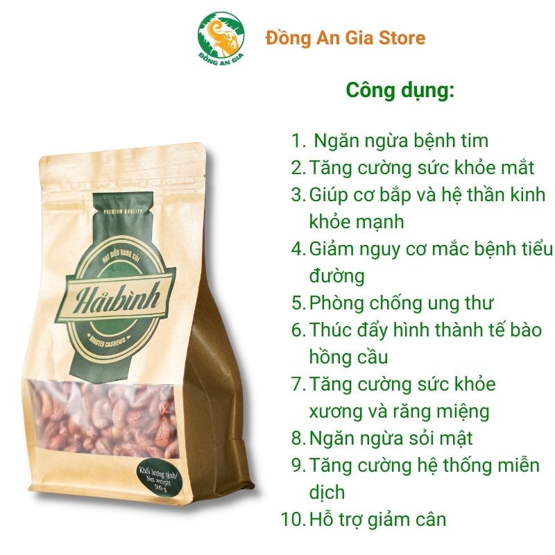 Hạt điều rang củi gói Zipper giấy Hải Bình 500g