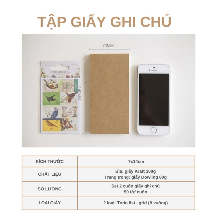 Giấy ghi chú / giấy nhớ / Giấy note giấy nhắn cho học sinh, văn phòng – Set 2 cuốn- 100 tờ