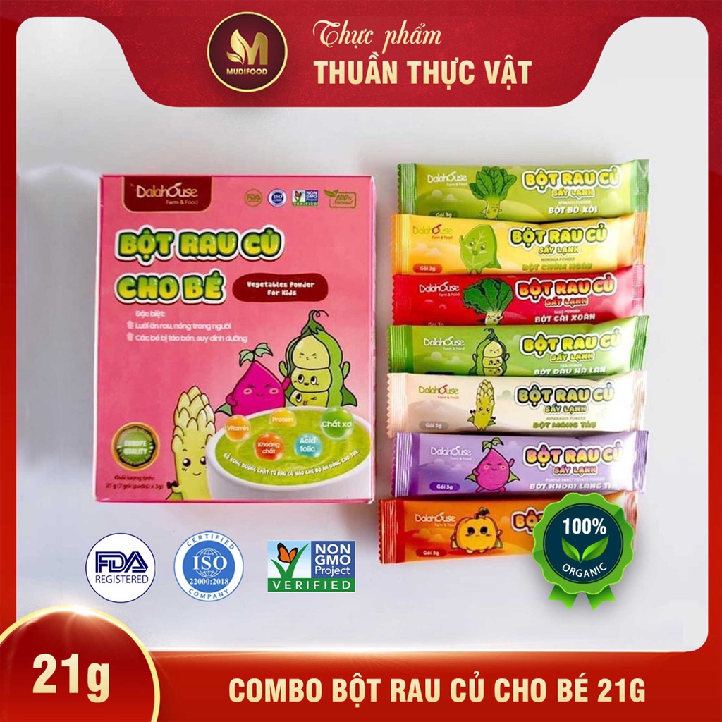 Bột Rau Củ Hữu Cơ Nguyên Chất Sấy Lạnh Cho Bé Dalahouse Hộp 21g/63g - Hỗ Trợ Tiêu Hóa, Cung Cấp Chất Xơ Dồi Dào, Hỗ Trợ Dinh Dưỡng Cho Bé Ăn Ngon, Hỗ Trợ Phát Triển Não Bộ, Bảo Vệ Thị Giác, Tăng Cường Khả Năng Nhận Thức Và Học Hỏi Của Bé