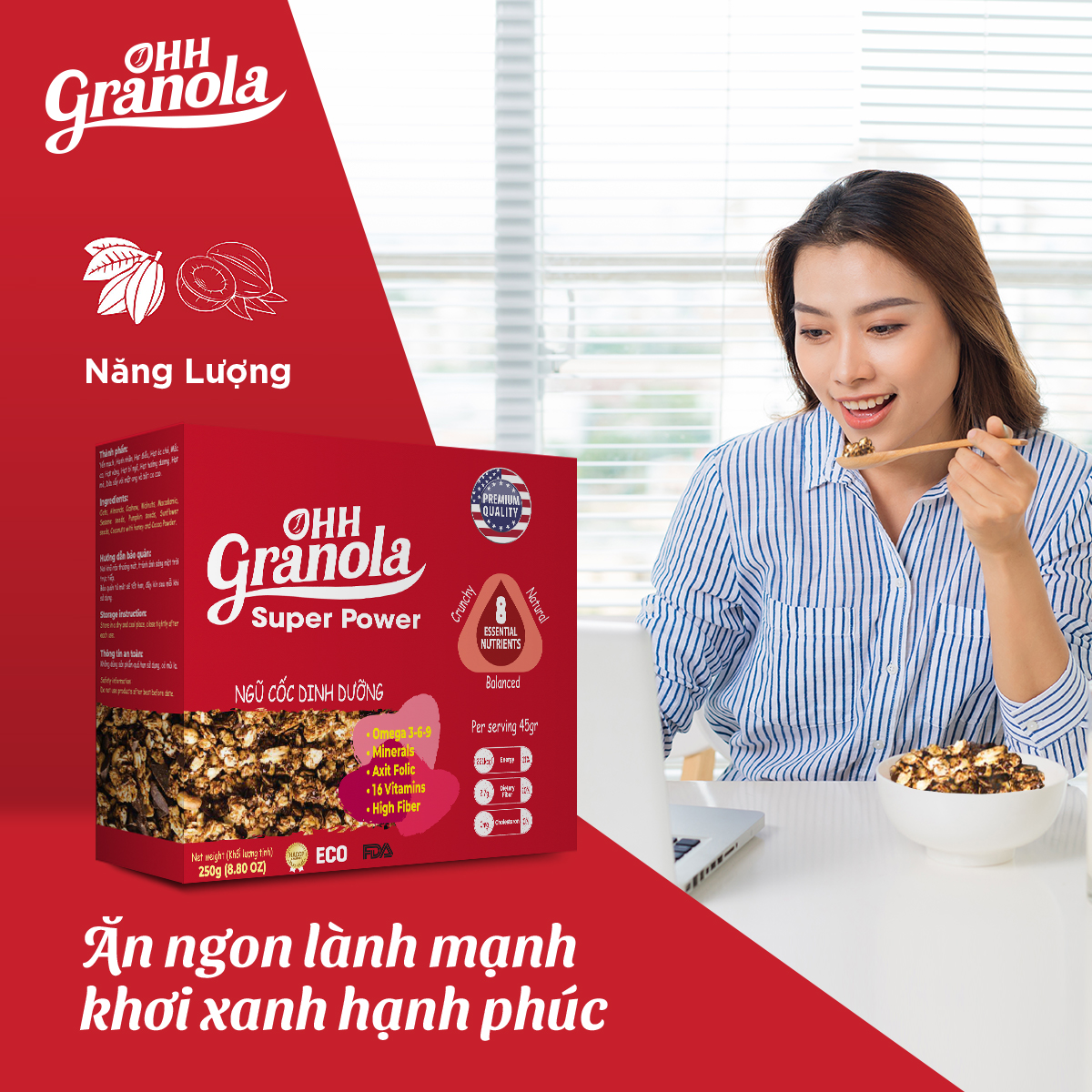 [Combo 2 Ngũ Cốc Tăng Cơ Giàu Năng Lượng] Phối trộn Chocolate đen và Coconut, dòng Super Power - Ohh Granola, Tiêu Chuẩn FDA Hoa Kỳ, Hộp 250g