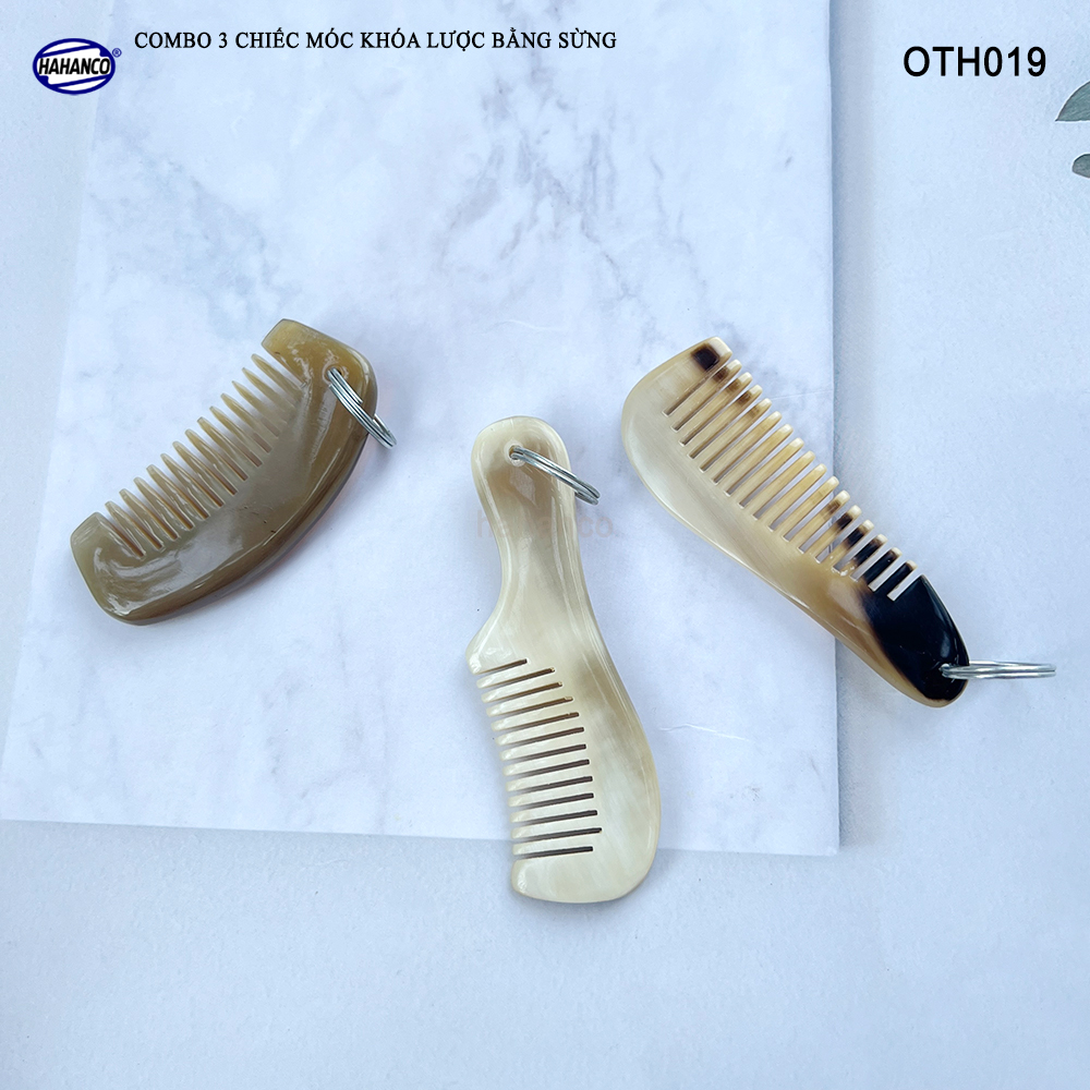 Combo 3 Móc treo chìa khóa / Chiếc lược mini bằng sừng trâu (OTH019) Nhỏ gọn - Tiện lợi