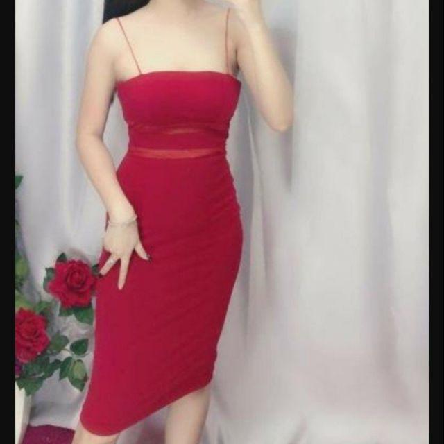 Đầm body cúp phối voan sexy