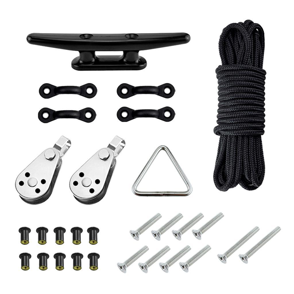 Kayak Accessories Canoe Anchor Trolley Kit with 30ft Rope for boat anchoring