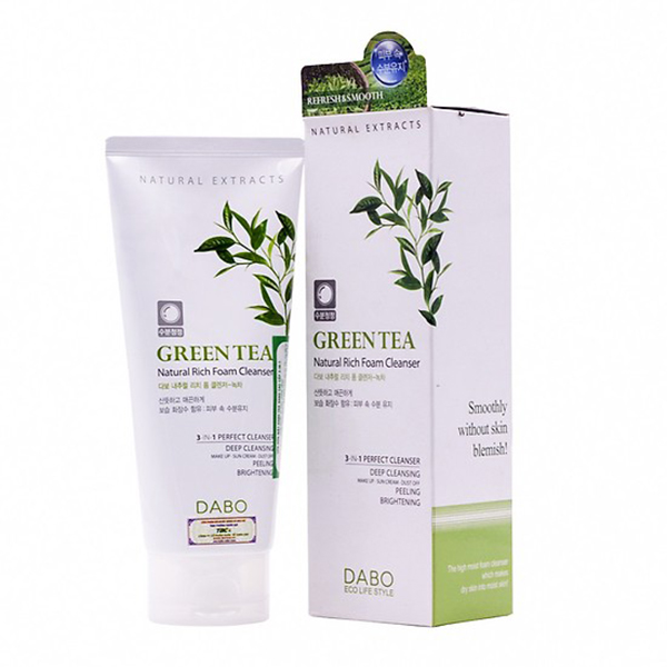Sữa rửa mặt trà xanh sạch nhờn giảm mụn Dabo Green Tea Foam Cleanser Hàn Quốc 180ml + Móc khoá