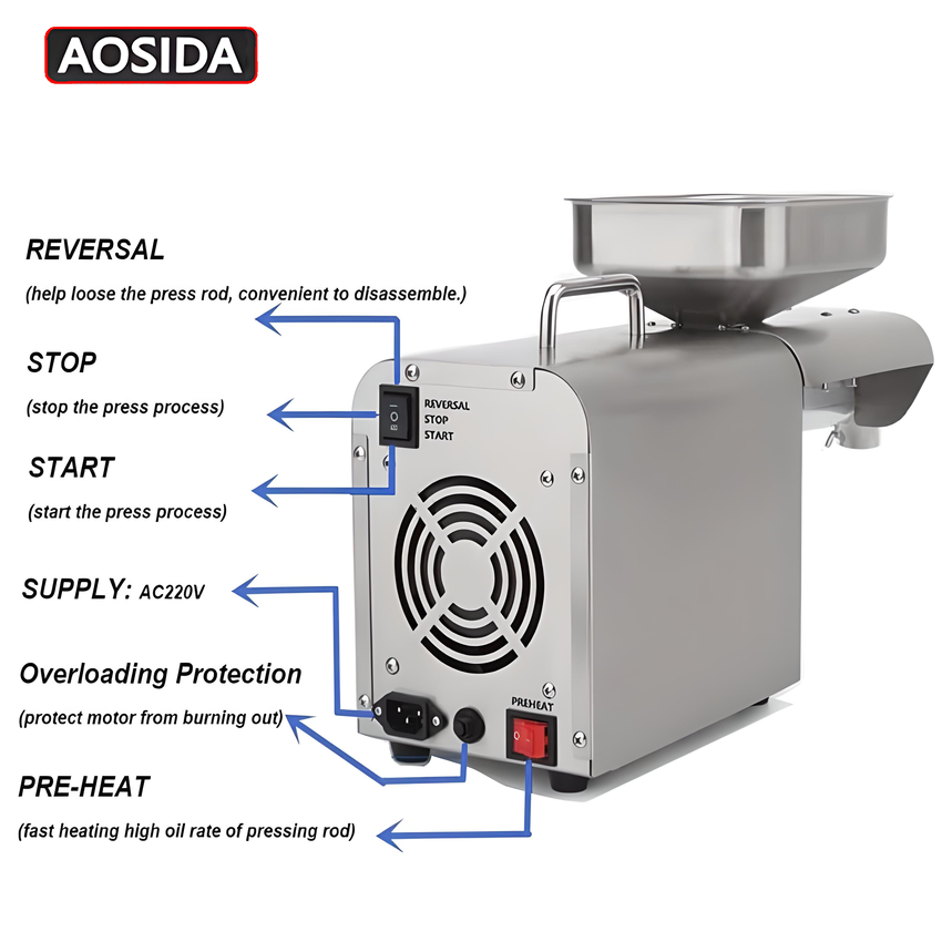 Máy ép dầu thực vật gia đình AOSIDA 888A Thương hiệu Anh Quốc 750W-1000W, ép 3-6kg/giờ - Hàng Nhập Khẩu, Bảo Hành 1 Năm