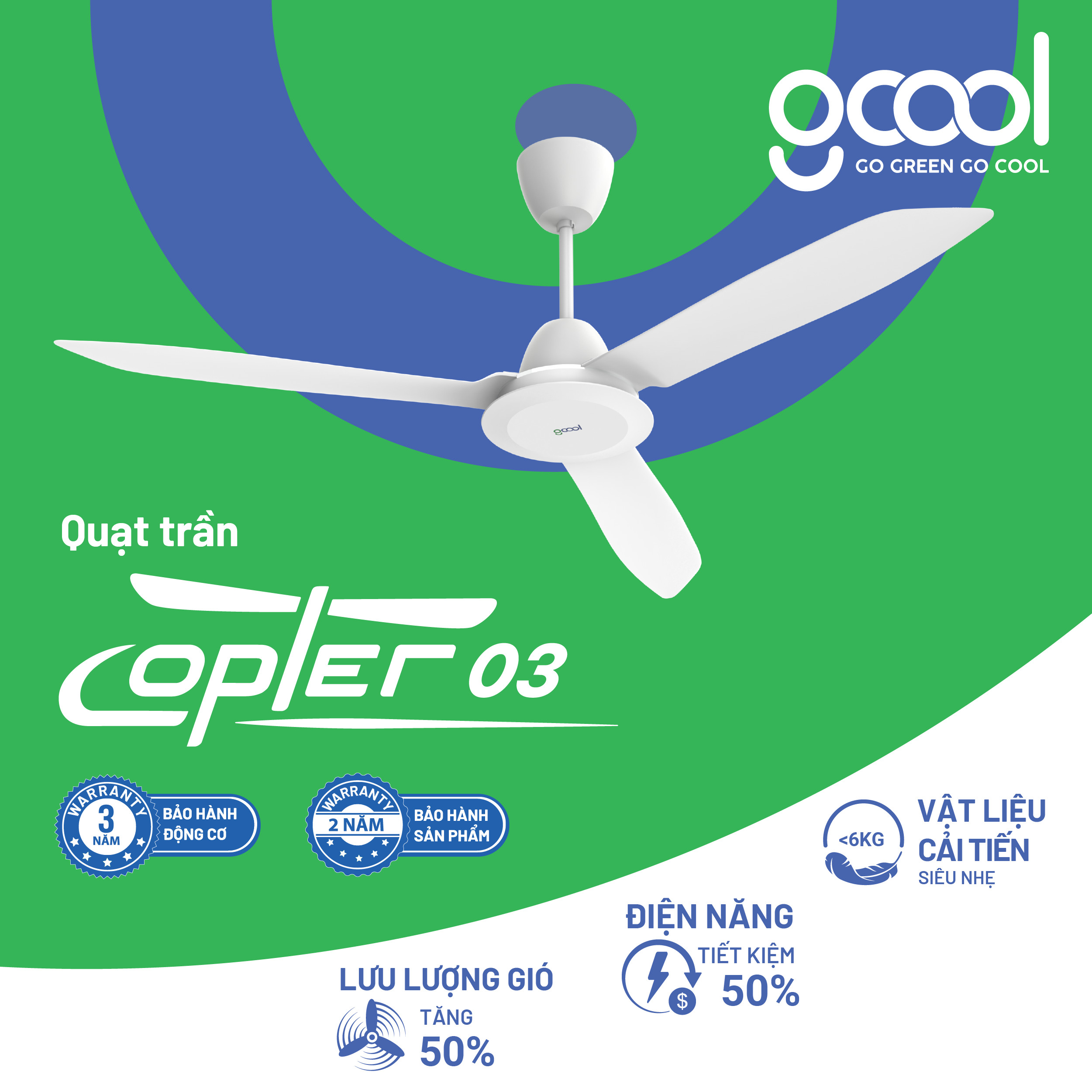 [GCool chính hãng] Quạt trần Copter 03