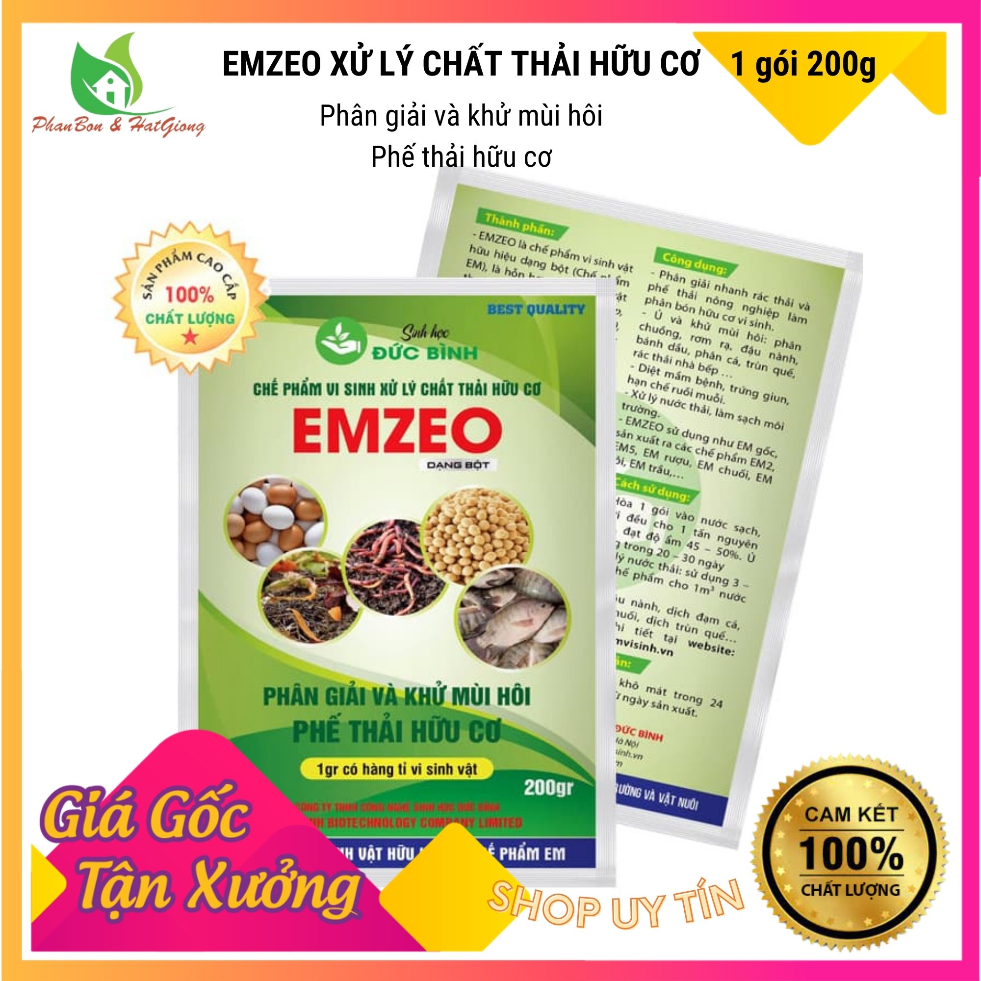 Chế Phẩm Vi Sinh EM EMZEO - Đức Bình - Khử Mùi Hôi Phân Cá, Ủ Đậu Tương Và Rác Thải Sinh Hoạt Gói 200 Gram