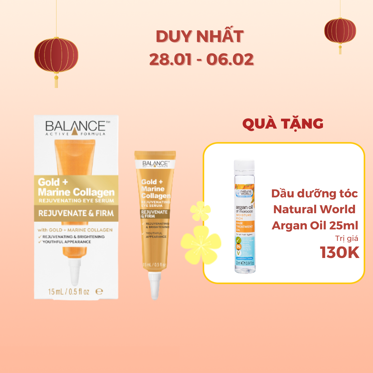 Serum Mắt Gold Collagen Balance Active Formula tái tạo, làm sáng vùng da mắt, giảm vết chân chim 15ml, hàng chính hãng