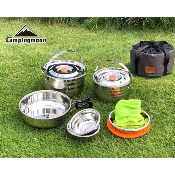 Đồ cắm trại bộ nồi 6 món Campingmoon MC-210 nấu nướng cao cấp xếp gọn cắm trại dã ngoại du lịch A411