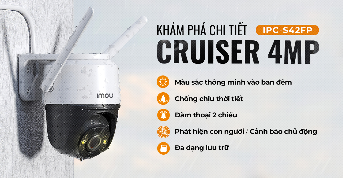 CAMERA WIFI IMOU NGOÀI TRỜI QUAY 360 ĐỘ CRUISER S42FP, ĐỘ PHÂN GIẢI 2K