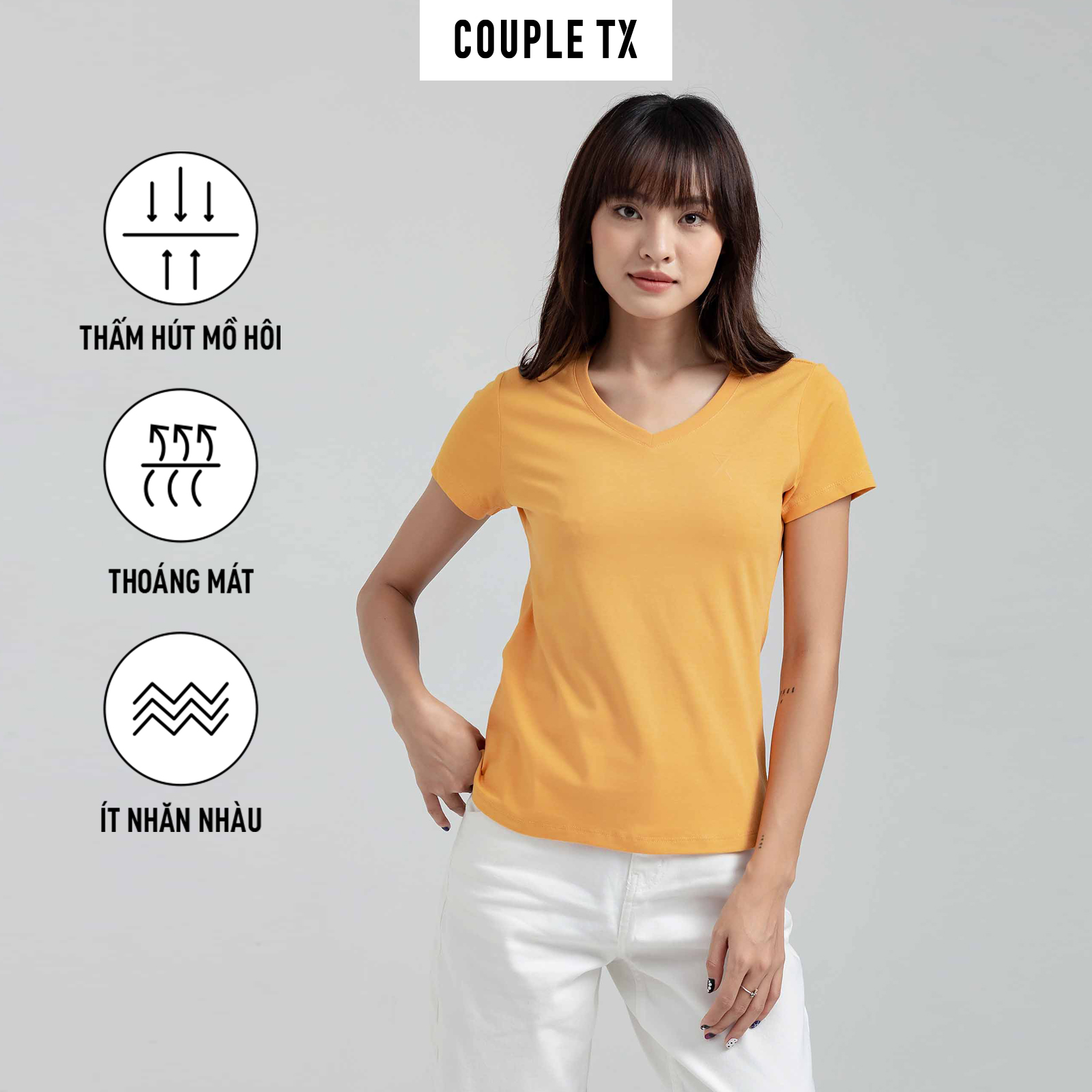 Áo Thun Nữ Cổ Tim Couple TX Basic Vải Đốm In Logo X