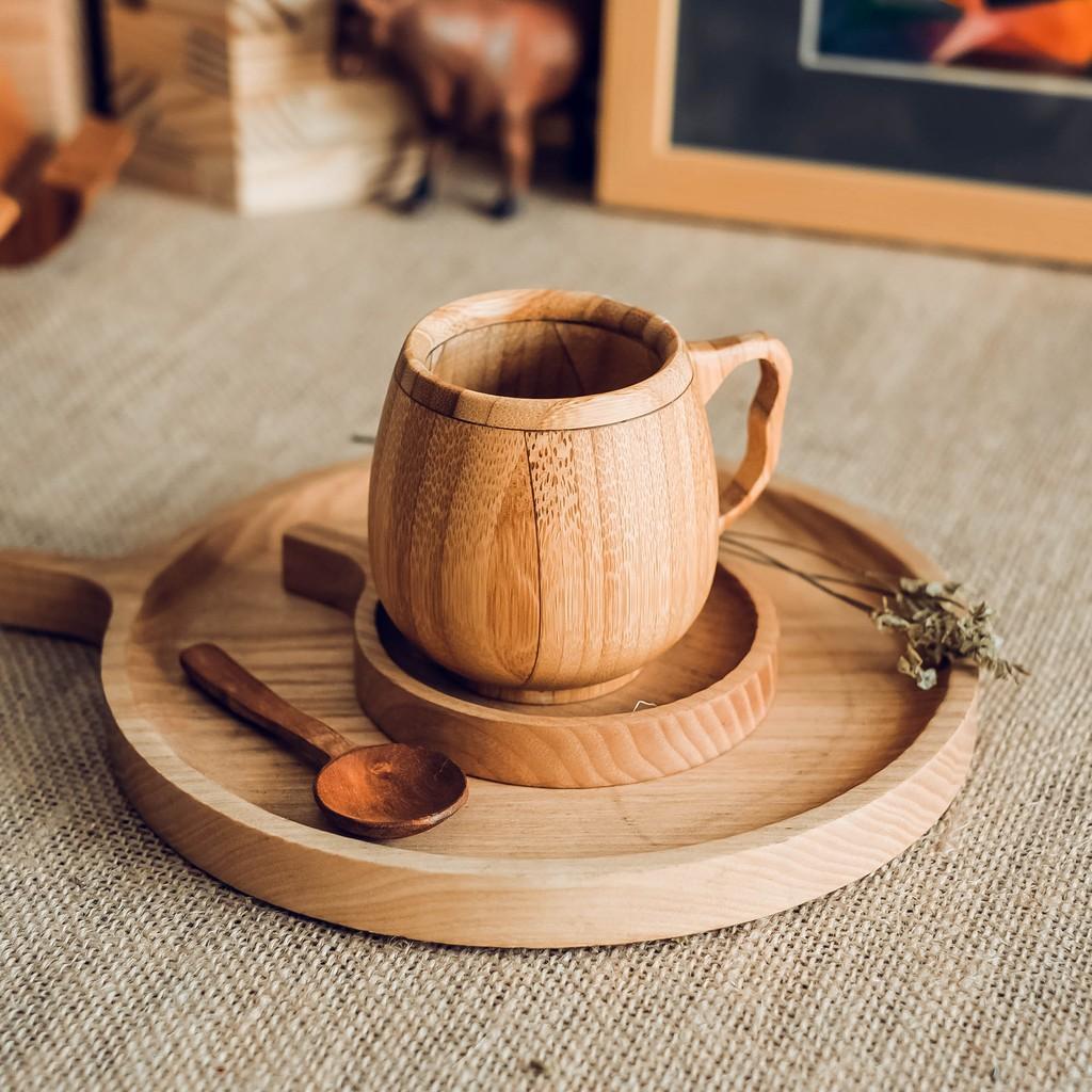 Ly tre có quai - Ly ép tiện bằng gỗ tre cao cấp- Bamboo cup