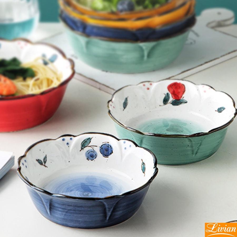Tô sứ tròn, bát sứ viền sóng 17.8cm họa tiết hoa quả vẽ tay nhiều màu sắc- Hàng có sẵn