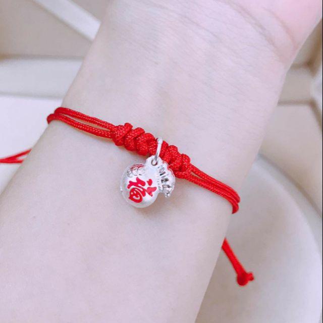 Vòng tết chỉ đỏ cham túi tiền mèo bạc may mắn