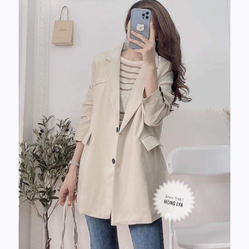 Áo Blazer be và nâu 2 lớp phong cách ullzzang freesize Áo vest nữ