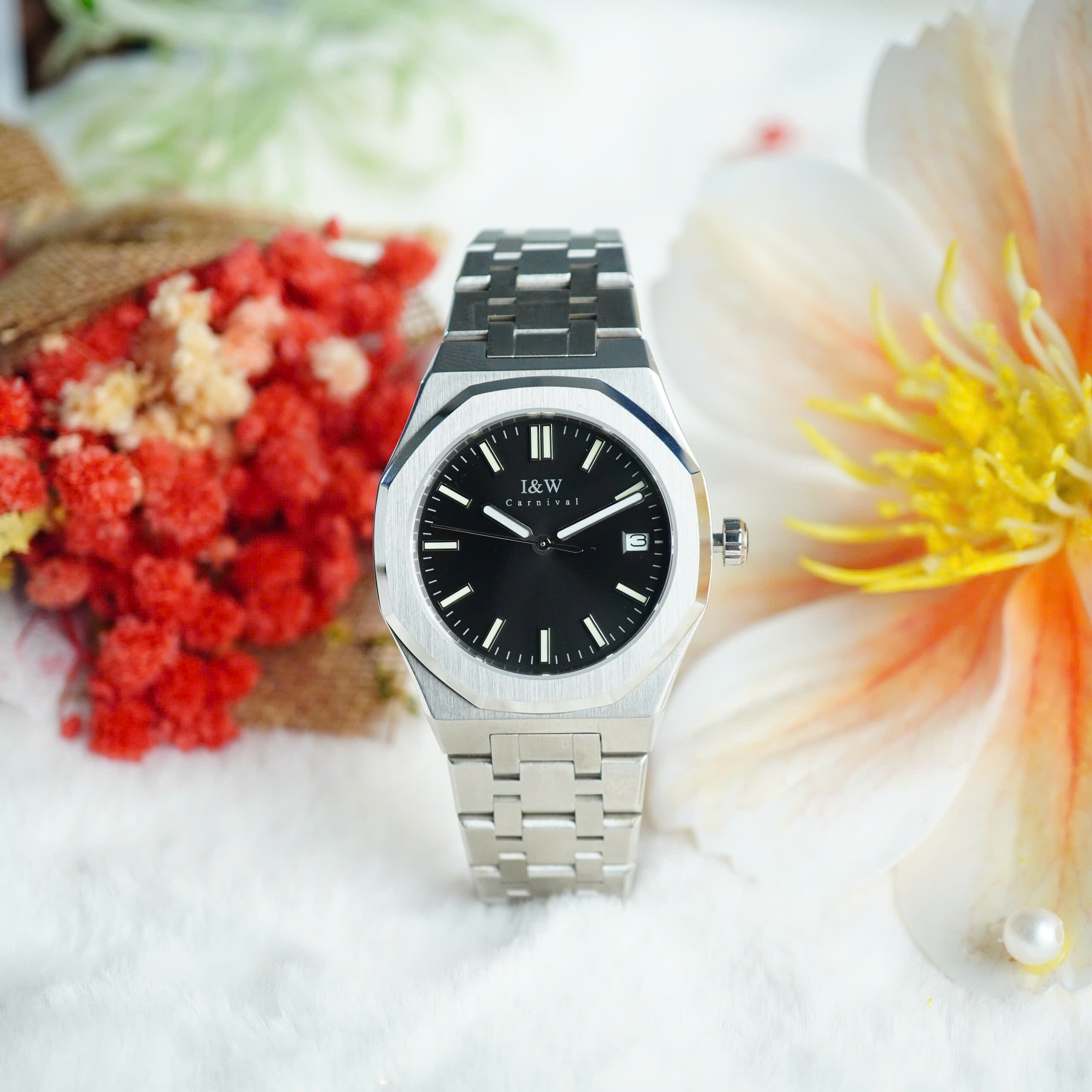 Đồng hồ nữ chính hãng I&amp;W Carnival 55793L-T3 ,Kính sapphire,chống xước ,Chống nước30m,bảo hành chính hãng ,Máy điện tử (pin),dây thép