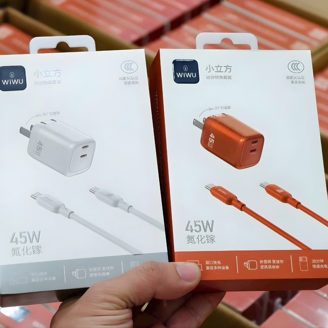 Bộ Adapter Cóc Củ Sạc Nhanh USB-C hiệu WiWU 45W USB-C công nghệ TurboCharge sạc ổn định, không nóng – Combo Củ & Dây sạc Type-C Chip Smart IC An toàn,điều chỉnh dòng điện, Vỏ chống cháy - hàng nhập khẩu