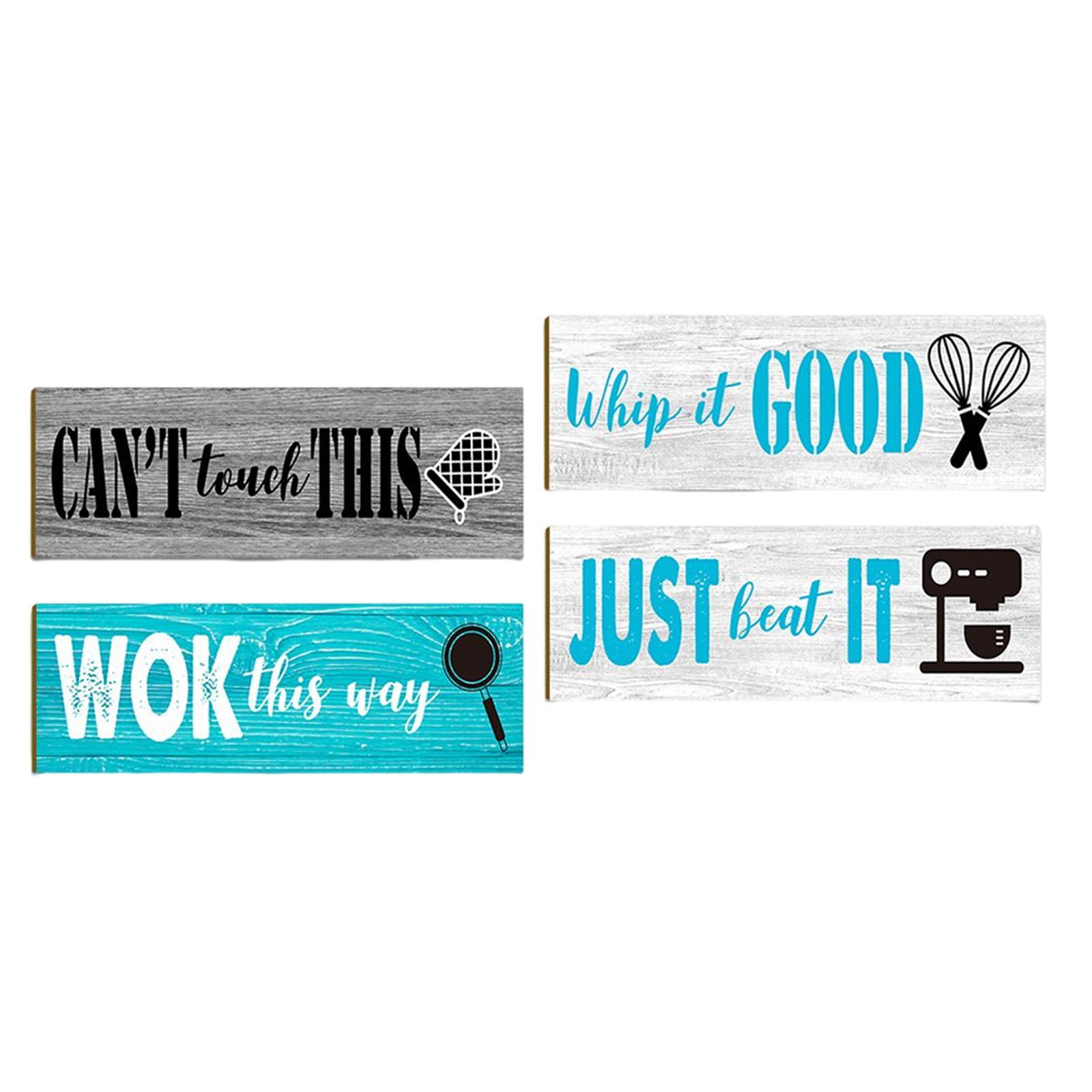 4 Pieces Kitchen Wall Decors Hanging Sign Decorative Wood Wall Plaque for Coffee Shop Kitchen Housewarming Gifts Decoration