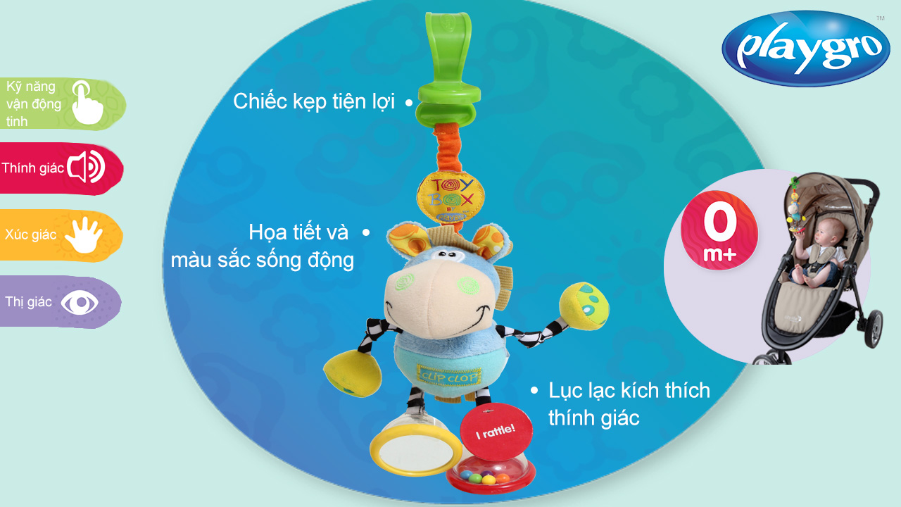 Đồ chơi treo nôi và xe đẩy Playgro Toy Box Dingly Dangly Clip Clop, cho bé sơ sinh đến 24 tháng