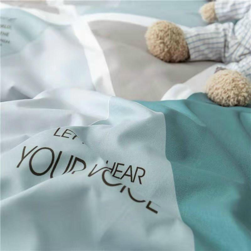 Bộ chăn ga Cotton Poly M2T bedding chăn ga Hàn Quốc kim cương xanh đủ size miễn phí bo chun