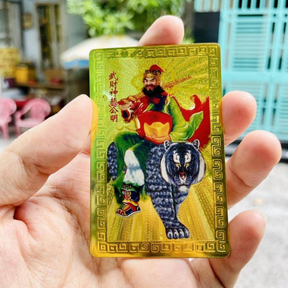 Thẻ Kim Bài Quan Thế Âm, Phật Thích Ca, Ngũ Lộ Thần Tài Khai Lộc, Thần Tài Triệu Công Minh Mạ Vàng