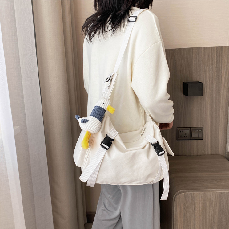 Túi đeo chéo ulzzang trống cỡ lớn có ngăn nhỏ vải canvas thời trang Hàn Quốc