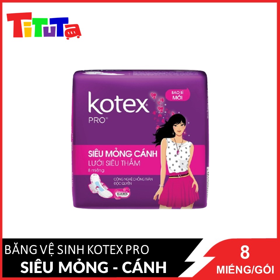 Băng Vệ Sinh Siêu Mỏng Cánh 23cm Kotex Pro Lưới Siêu Thấm 8 miếng