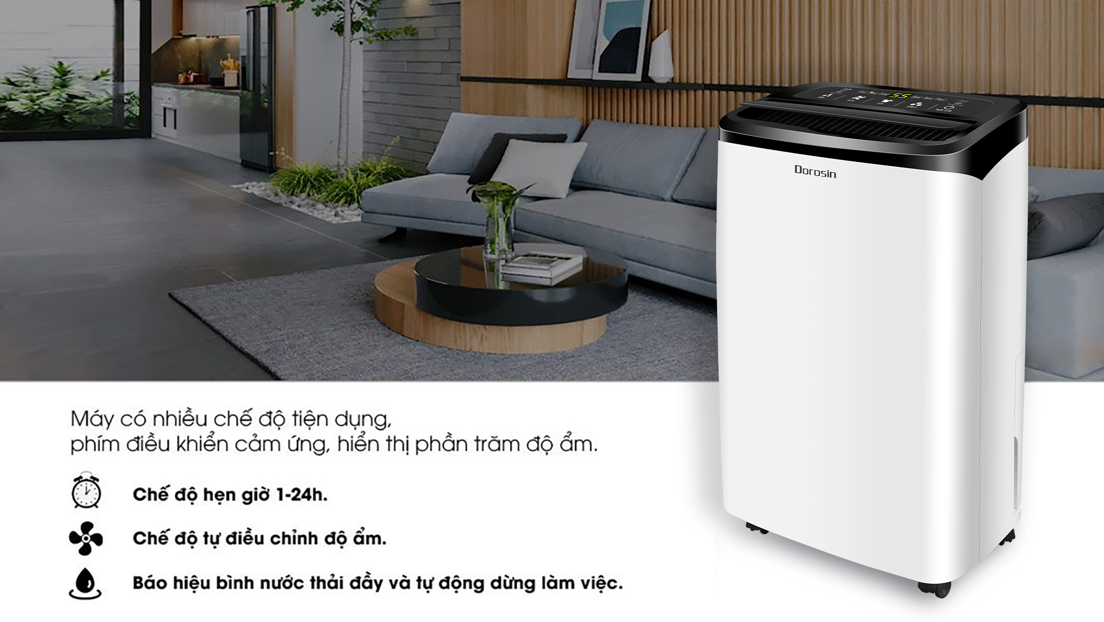 Máy hút ẩm gia dụng chính hãng Dorosin 618C /Công suất hút ẩm 18 lít /ngày - Cảm biến điện tử thông minh - Độ ồn thấp