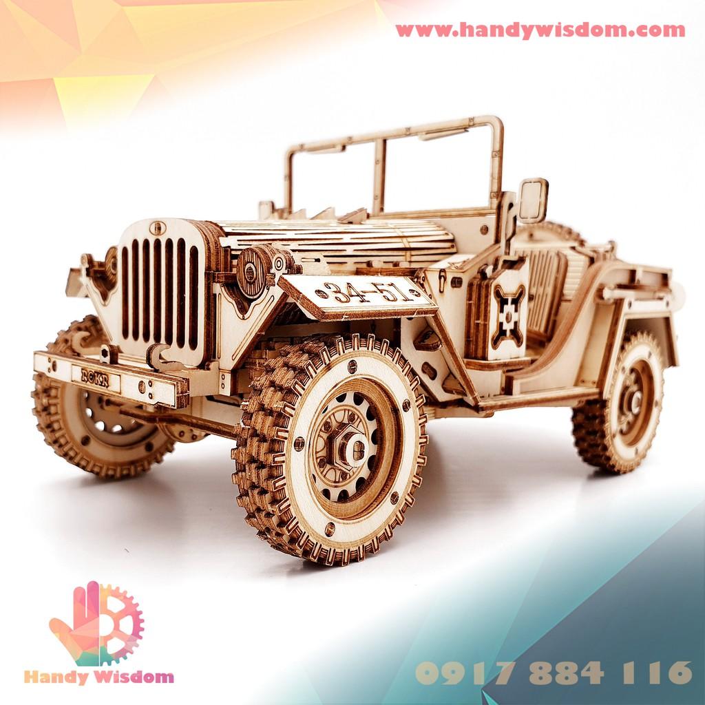 Mô hình lắp ghép gỗ tỉ lệ - Xe Jeep - Robotime Army Field Car MC701