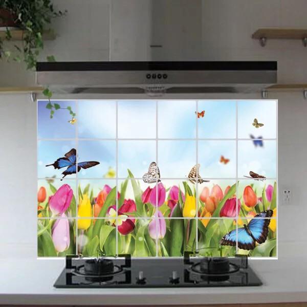 Decal dán bếp tráng nhôm cách nhiệt size lớn - Hoa Bướm