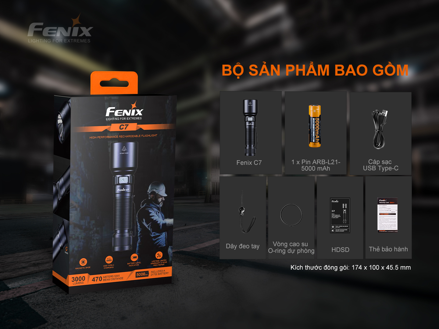 Đèn pin cầm tay FENIX C7, siêu sáng