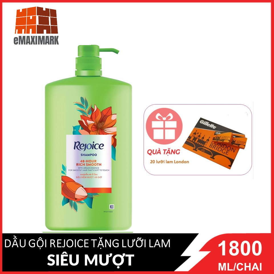 Dầu gội siêu to Rejoice Siêu mượt 1800ml tặng kèm 20 hộp lam London