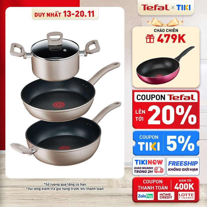 Bộ 3 nồi chảo chống dính đáy từ Tefal Sensations dùng cho mọi loại bếp - Hàng chính hãng