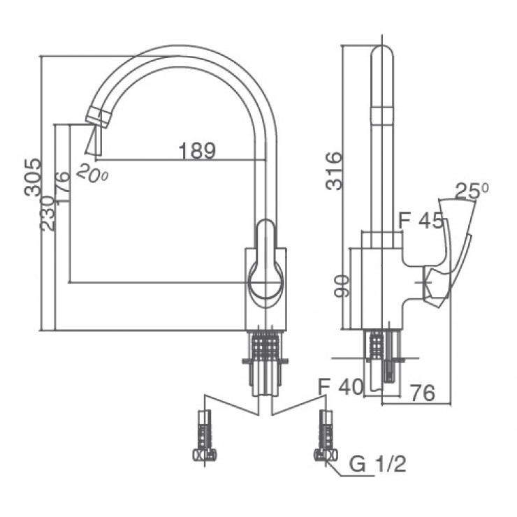 Vòi bếp nóng lạnh Inax SFV-802S