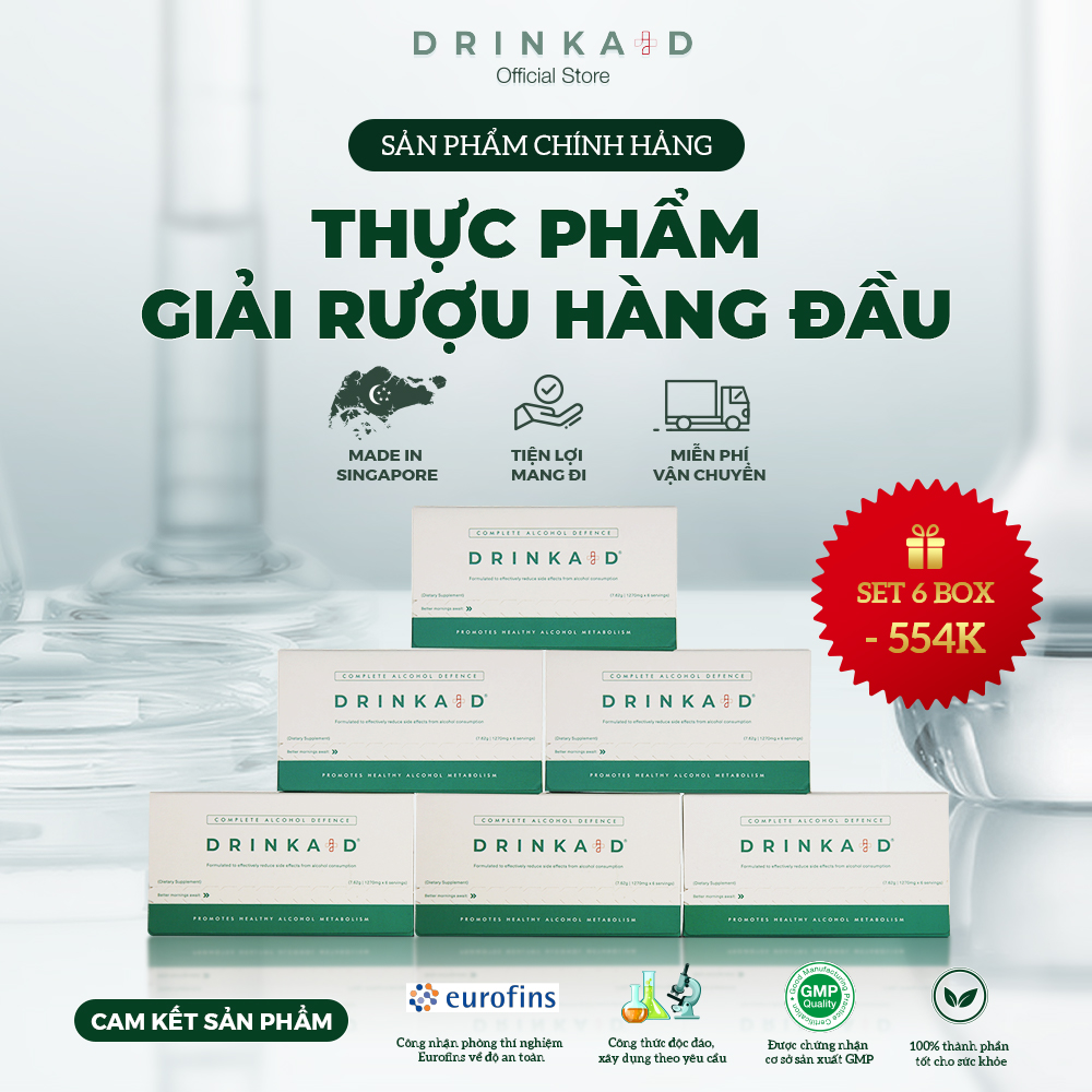 [Trực Tiếp Singapore] Combo 6 Hộp Viên Uống Giải Rượu DrinkAid 100% Tự Nhiên, Giúp Giải Độc Gan, Giảm Cảm Giác Buồn Nôn, Khó Chịu Và Các Tác Hại Của Rượu Bia ( Hộp x 12 Viên)