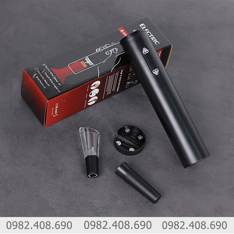 Bộ khui rượu Vang bằng điện 4 món nút hình Kim cương