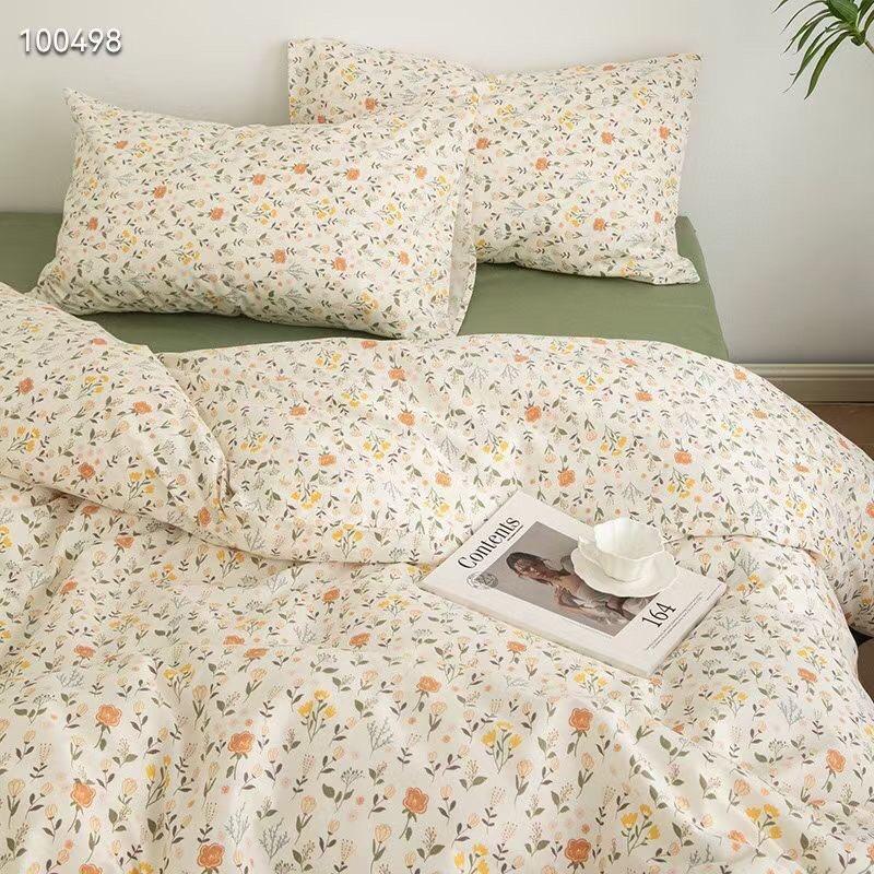 Bộ Chăn Ga Gối Cotton Living 100% Cotton Hàng Nhập Khẩu Cao Cấp 4 Món Hoa Nhí